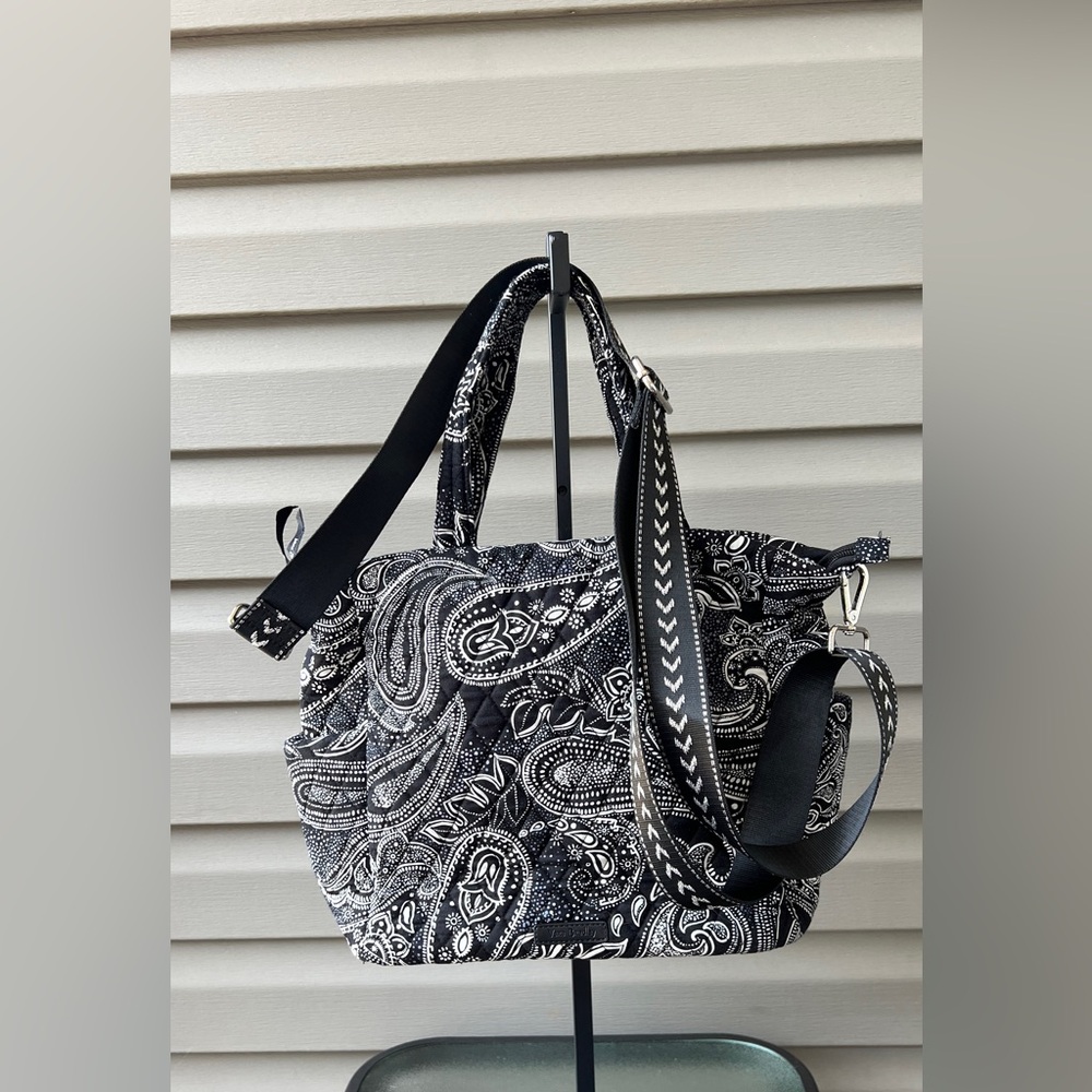 Vera Bradley Black & White Paisley Quilted Crossbody Tote